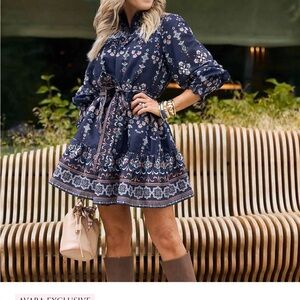 Elegant Floral Mini Dress in Navy NWT